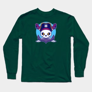 Pirate Skull With Anchor Cartoon Long Sleeve T-Shirt